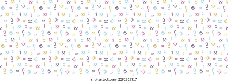 Seamless pattern with signs and symbols on a white background.