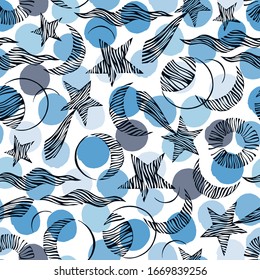 Seamless pattern. Signs of the zodiac, phases of the moon, sun and moon. Engraving style. Astrology.