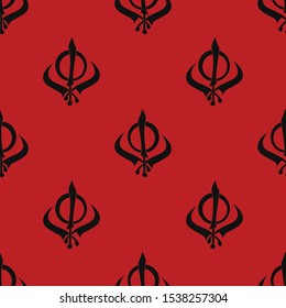 Seamless pattern with Sikh symbol Khanda