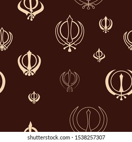 Seamless Pattern With Sikh Symbol Khanda