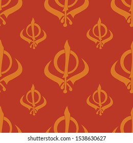 Seamless Pattern With Sikh Symbol Khanda