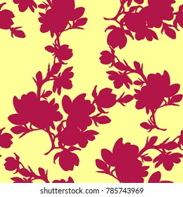 seamless pattern silhouette  branch magnolia flower red.  vector illustration