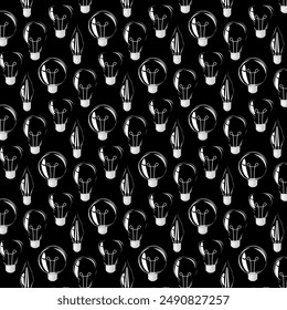 Seamless pattern silhouette bulb. Electric lamp. Template creativity idea business innovation. Vector illustration.