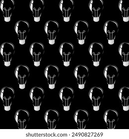 Seamless pattern silhouette bulb. Electric lamp. Template creativity idea business innovation. Vector illustration.