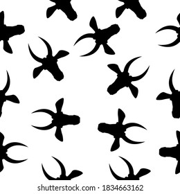 Seamless pattern with a silhouette of a bull s head on a white background. Wallpaper with animals.