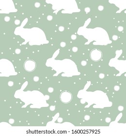 Seamless pattern with silhouette of bunny on cute background. Flat Design. Vector Illustration
