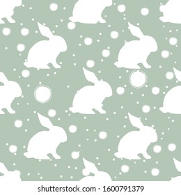 Seamless pattern with silhouette of bunny on cute background. Flat Design. Vector Illustration