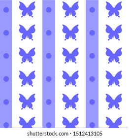 seamless pattern with silhouette butterflies flying over a white and blue background, vector illustration