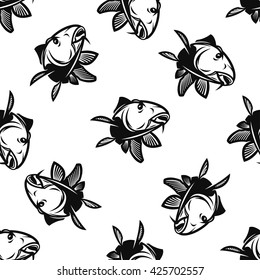 Seamless Pattern With Silhouette of Carp Isolated On White Background. Vector EPS10.