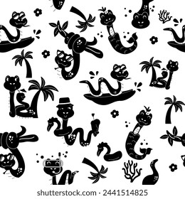 Seamless pattern silhouette cartoon character summer snake