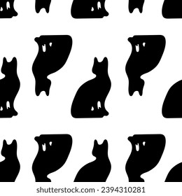 seamless pattern silhouette of a cat on a white background