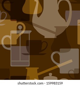 Seamless pattern of silhouette coffee utensils