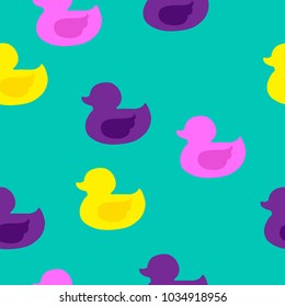 
Seamless pattern with silhouette of colorful ducks. Background for wrapping paper, backpack, clothes, fabric, textiles, wallpaper, socks, web, cards.