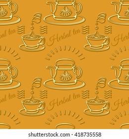 Seamless pattern with silhouette cups and tea-pots.