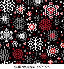 Seamless pattern silhouette cut tracery Christmas snowflakes. Design for scrapbooking, business cards, background for craft