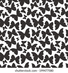 Seamless pattern with silhouette decorative butterflies. Vector illustration