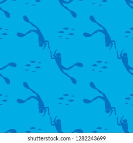 seamless pattern Silhouette diver with fishes . Active lifestyle