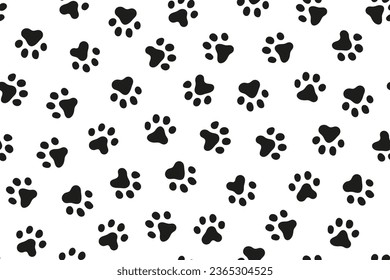 Seamless pattern with silhouette dog footprints. Black and white dog paw doodle seamless pattern. Creative minimalist style art background for children.