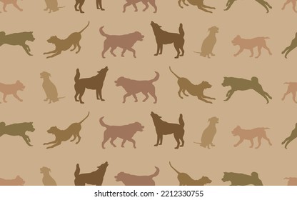 Seamless pattern. Silhouette of dogs different breeds. Endless texture. Design for fabric, decor, wallpaper, wrapping paper, surface design. Vector illustration.