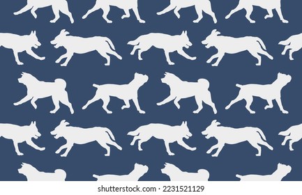 Seamless pattern. Silhouette dogs different breeds in various poses. Endless texture. Design for fabric, decor, wallpaper, wrapping paper, surface design. Vector illustration.