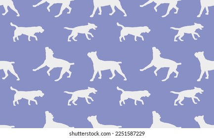 Seamless pattern. Silhouette dogs different breeds in various poses. Endless texture. Design for fabric, decor, wallpaper, wrapping paper, surface design. Vector illustration.