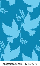 Seamless pattern of silhouette dove with an olive branch.
