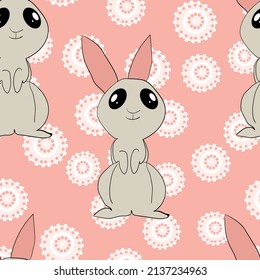 Seamless pattern with silhouette Easter rabbits on color background. Design for card, postcard, wallpaper, fabric, textile. Vector stock illustration. Cartoon style.