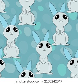 Seamless pattern with silhouette Easter rabbits on color background. Design for card, postcard, wallpaper, fabric, textile. Vector stock illustration. Cartoon style.