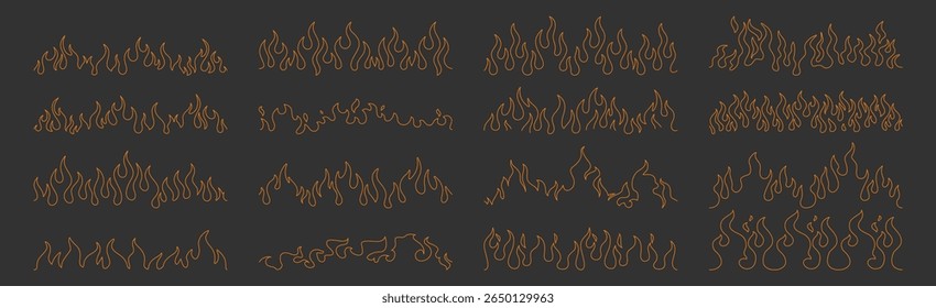 Seamless pattern silhouette flame or fire set, tribal tattoo ornament collection, fire flames vector icons and clipart, retro decoration design elements illustration