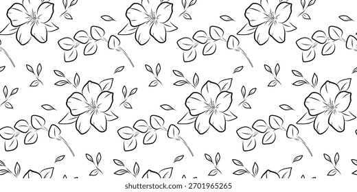Nahtloses Muster Silhouette Blumen Zweige Blätter Vektor Stil Linie Kunst.