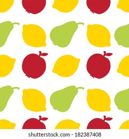 Seamless Pattern with Silhouette Fruits. Apples. Lemons. Pears - vector 