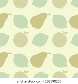 Seamless Pattern with Silhouette Fruits. Apples. Lemons. Pears - vector 