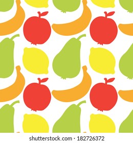 Seamless Pattern with Silhouette Fruits. Apples. Lemons. Bananas. Pears - vector 