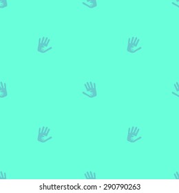 Seamless pattern of silhouette hand in hand showing care, love, support, a small hand in a large, bright aquamarine color