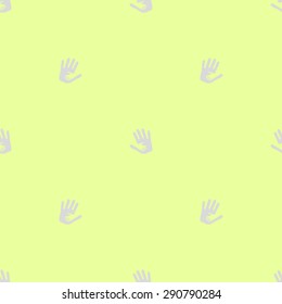 Seamless pattern of silhouette hand in hand showing care, love, support, a small hand in the big, gray hand on light green background