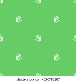 Seamless pattern of silhouette hand in hand showing care, love, support, a small hand in a large, bright green