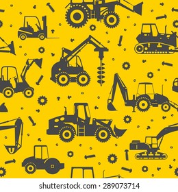 Seamless Pattern With Silhouette Of Heavy Equipment And Machinery