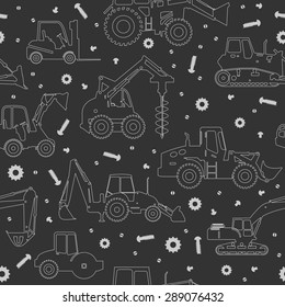 Seamless pattern with silhouette of heavy equipment and machinery