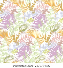 Seamless pattern with silhouette herbs and palm leaves and tropical leaves on vector for textile 