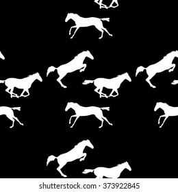Seamless pattern with silhouette of horse. Horse racing image for background, banners, flyers. Vector seamless pattern with horses. White horse seamless pattern on blackboard