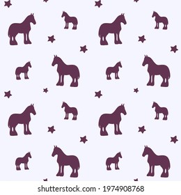 
Seamless pattern with 
silhouette horse and star, endless texture in flat simple style, vector illustration