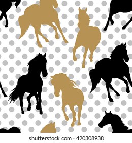 Seamless pattern with a silhouette of a horses. Vector illustration.