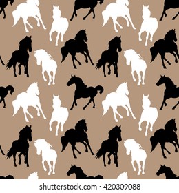 Seamless pattern with silhouette of a horses. Vector illustration.