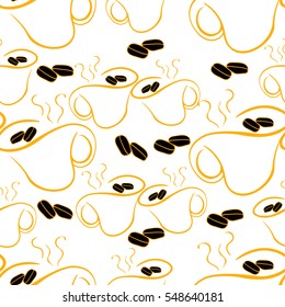 seamless pattern silhouette  hot cup of coffee. vector illustration