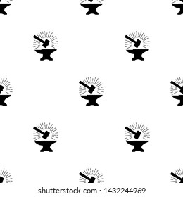 Seamless pattern with silhouette icons of hammer and anvil. Blacksmith, repair. Vector illustration for design, web, wrapping paper, fabric, wallpaper.