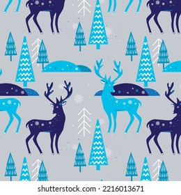 Seamless pattern with silhouette illustration of reindeer. A cut of reindeer that can be used for fabrics and wrapping paper. New year and Christmas background.