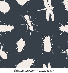 Seamless pattern with silhouette insects. Vector hand-drawn illustration for different backgrounds