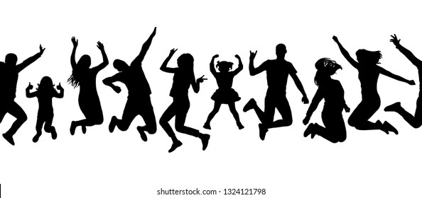 Seamless pattern of silhouette of jumping people. Vector illustration