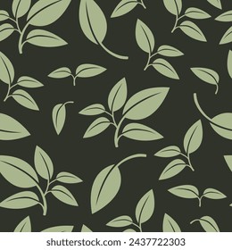 Seamless pattern silhouette leaves on dark background. Vector illustration design.