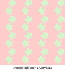 Patrón sin foco de hojas de arce de silueta aisladas en fondo rosa claro. Sencilla textura de vector pastel para tela, invitaciones, textiles para el hogar. Concepto de otoño, bosque, caída de hojas